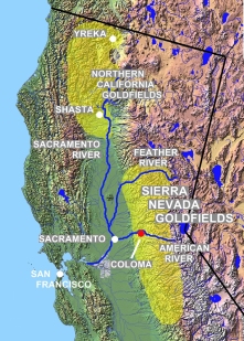 Californiens områder med guld i Sierra Nevada og det nordlige Californien